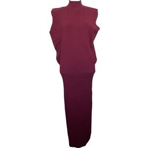Banana Republic Mock Neck Sleeveless Knit Maxi Dress Burgundy Holiday Outfit NWt